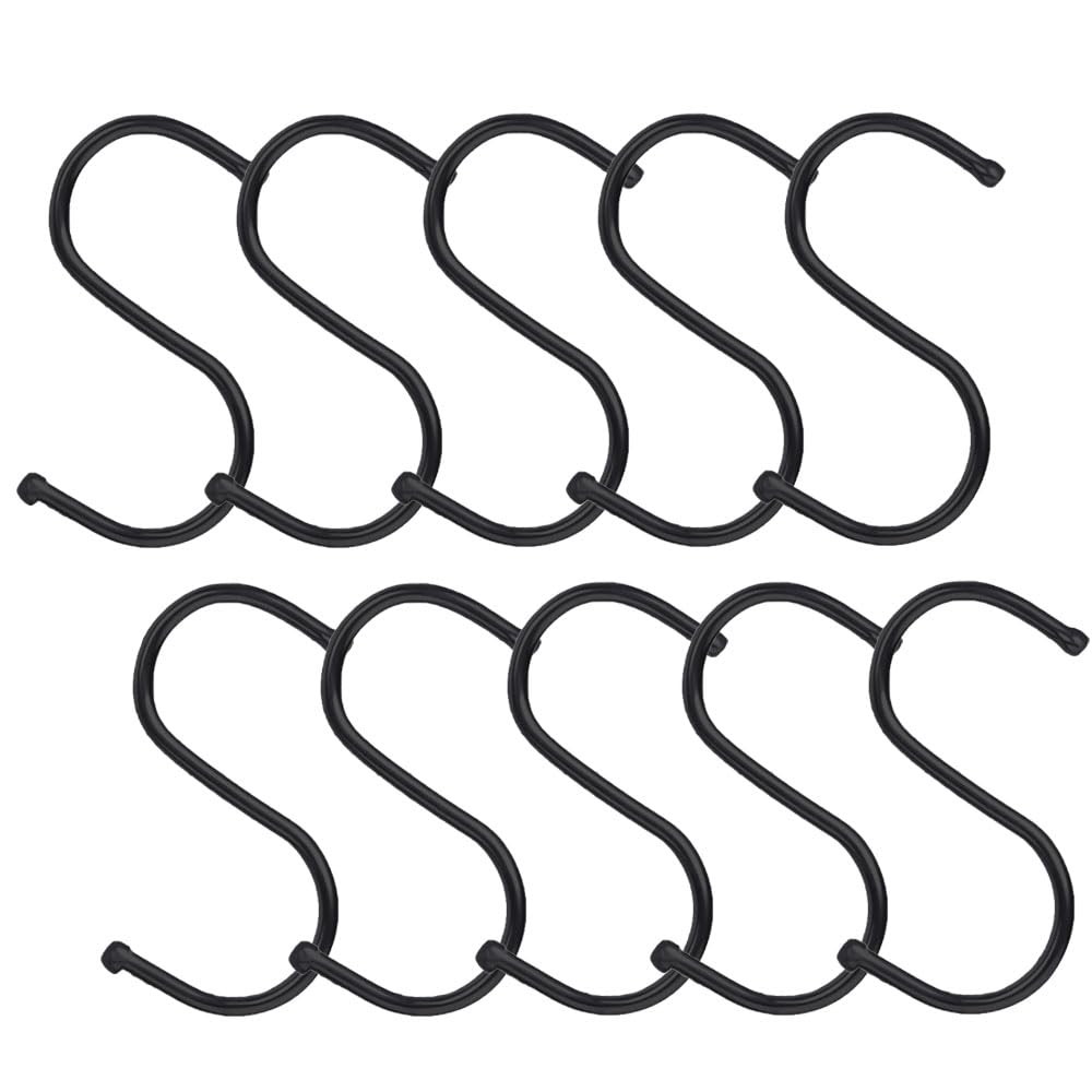 10 Pcs S Hooks S-Shaped Stainless Steel Hooks Metal S Hooks for Kitchen, Bathroom, Outdoor, Garden, Office, Hooks for Hanging Pan Pot Kitchenware Cups Multifunction Tool(Black,Large)