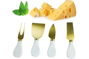 Marble Cheese Knife Set of 4 Gold and White Charcuterie Accessories, Heavy Marble Handle Butter Spatula Sandwich Cream Knives