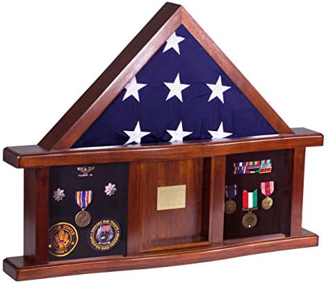 Military Medal Shadow Box with Display Case for Memorial Flag - Felt in Black, Blue, or Red (Black Selected)
