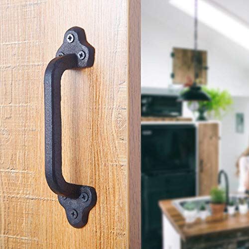 WEBI Rustic Gate Handle:9 Inch Cast Iron Sliding Barn Door Handle,Vintage Metal Gate Pull Handle Fence Handle Antique Long Cabinet Handles for Outdoor,Garage,Closet,Interior,Drawer,Brown,2 Packs