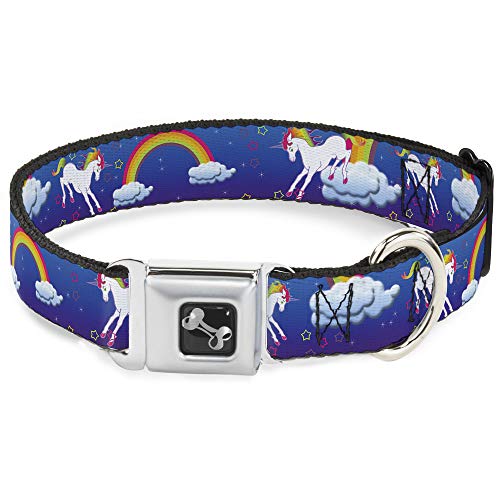Buckle-Down Seatbelt Buckle Dog Collar - Unicorns/Rainbows/Stars Blue/Purple -…