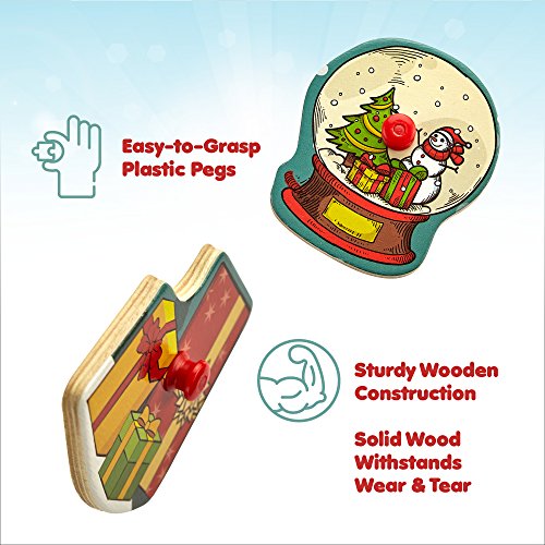 Gleeporte Wooden Peg Puzzle, Holiday Christmas Theme - Learning Educational Pegged Puzzle Boards for Toddler & Kids - Christmas (12 Pieces)