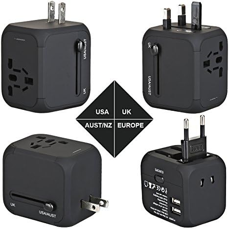 Travel Adapter, AC Adapter Charger All-in-One US UK EU AU Plugs Worldwide Universal Wall Charger with Dual USB Ports(Black)