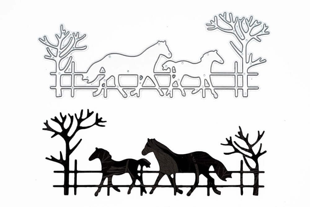 Punch shop cutting stencil landscape with two horses, cutting stencils animals, cutting stencil horse, cutting stencil nature, cutting shapes, stencils, scrapbooking