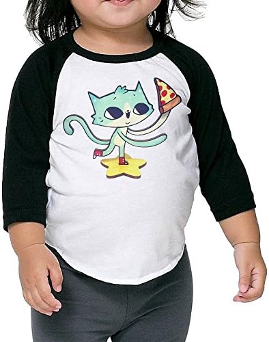Mgguanqu A Cute Cat With Pizza Unisex 3/4 Sleeve Raglan Rat Fink T-shirt 4 Toddler