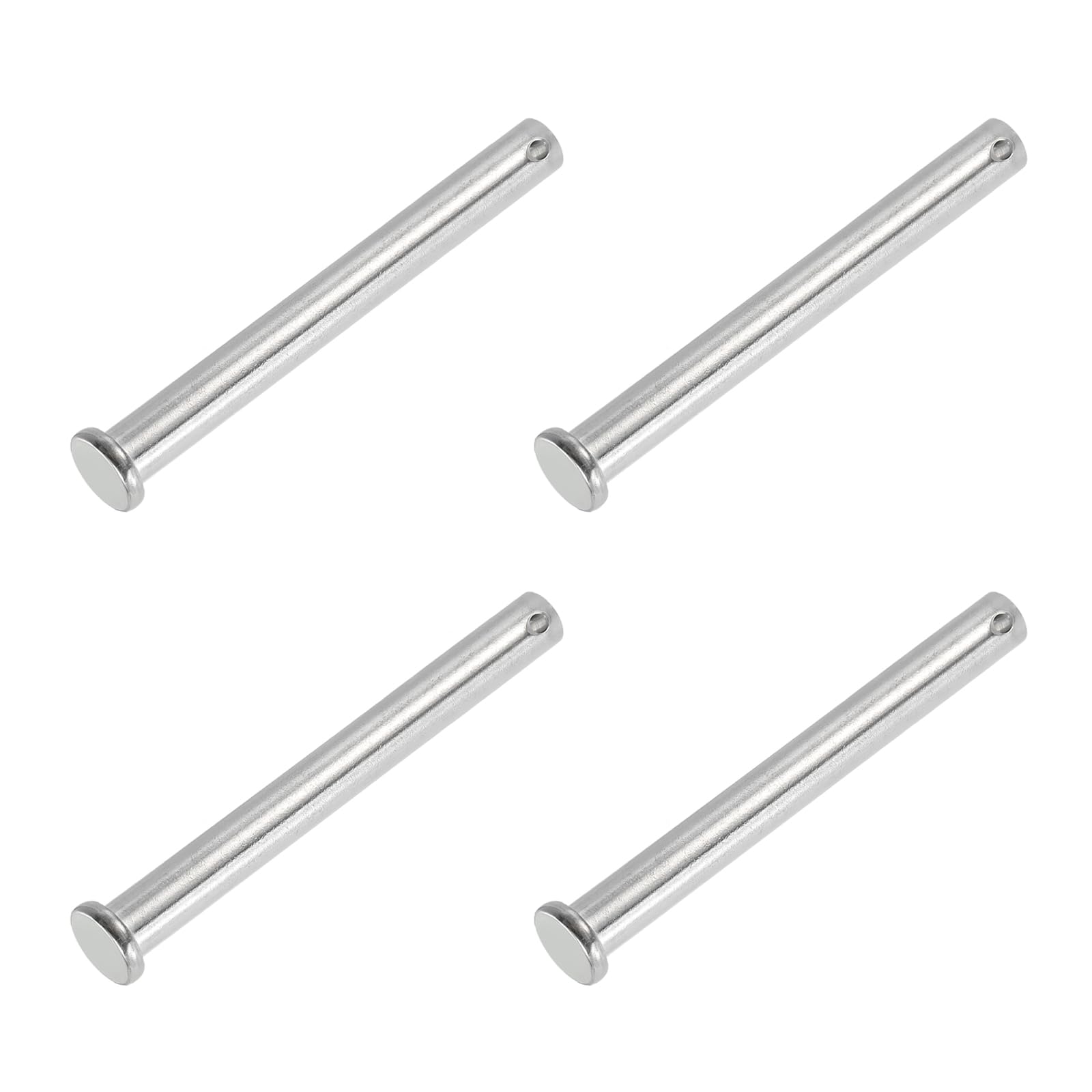 PATIKIL 10 x 100 Mm Single Hole Clevis Pins, 4 Pcs 304 Stainless Steel Flat Head Pin for Hitch Pin Lock Link Hinge Systems, Silver