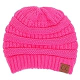 BYSUMMER C.C Warm Soft Cable Knit Slouch Beanie Hat (Candy Pink)