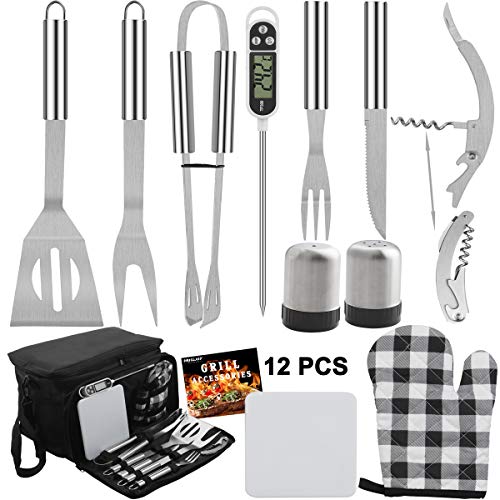 grilljoy BBQ Grill Tools Set with Black Insulated Cooler Bag Allin