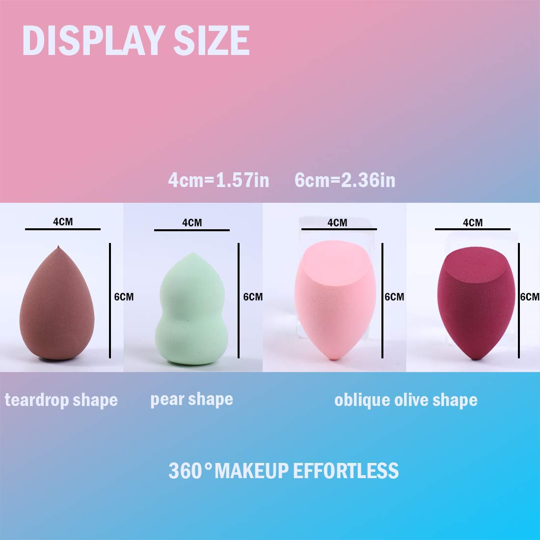 Makeup Sponge Set 4 Pack Makeup Blenders Foundation Blending Sponges 3 Shapes Beauty Make Up Blender Cosmetic Tools for Powders, BB Cream, Liquid and Sunscreen (Pink) : Beauty