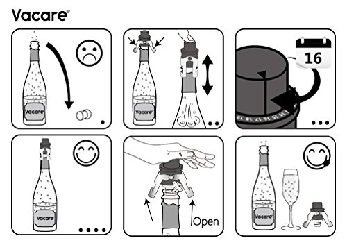Champagne Stopper - Pumpable Champagne Saver with Date Markers to Increase Air Pressure and Seal Open Sparkling Wine Bottle 2 in 1 Champagne Cap - Sparkling Wine Saver 2pack by Vacare