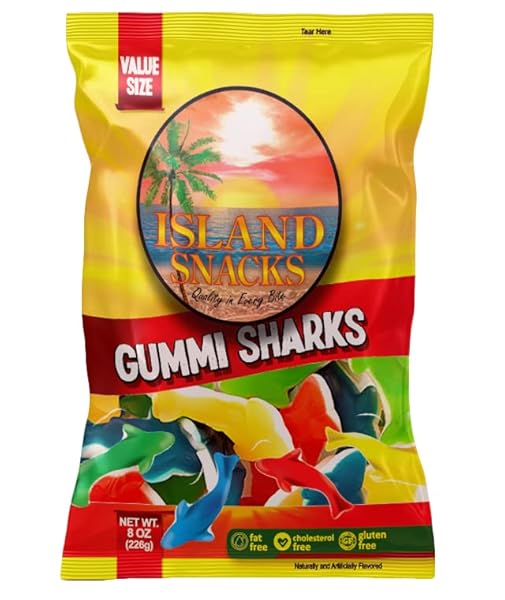 ISLAND SNACKS GUMMY SHARKS, 8 OUNCE, 6 COUNT