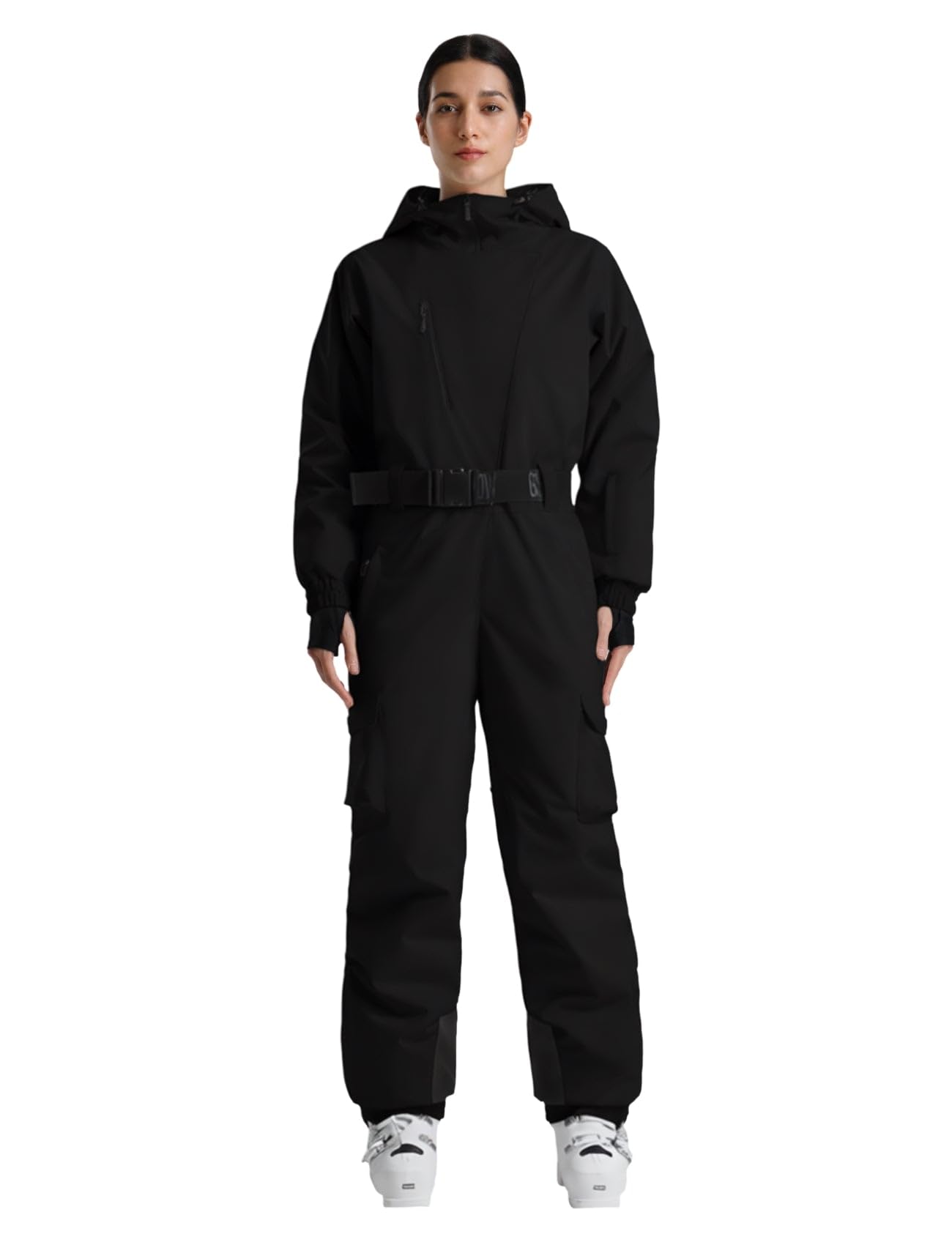 Photo 1 of GSOU SNOW Womens Ski Suit One Piece Snow Suit Asymmetric Design Utility Jumpsuit Jacket Waterproof Insulated for Snow Sports