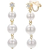 Yoursfs Clip on Earrings for Women 18K Gold Plated with Austrain Crystal Long Chain Dangling Faux Pearl Clip On Earrings for Women