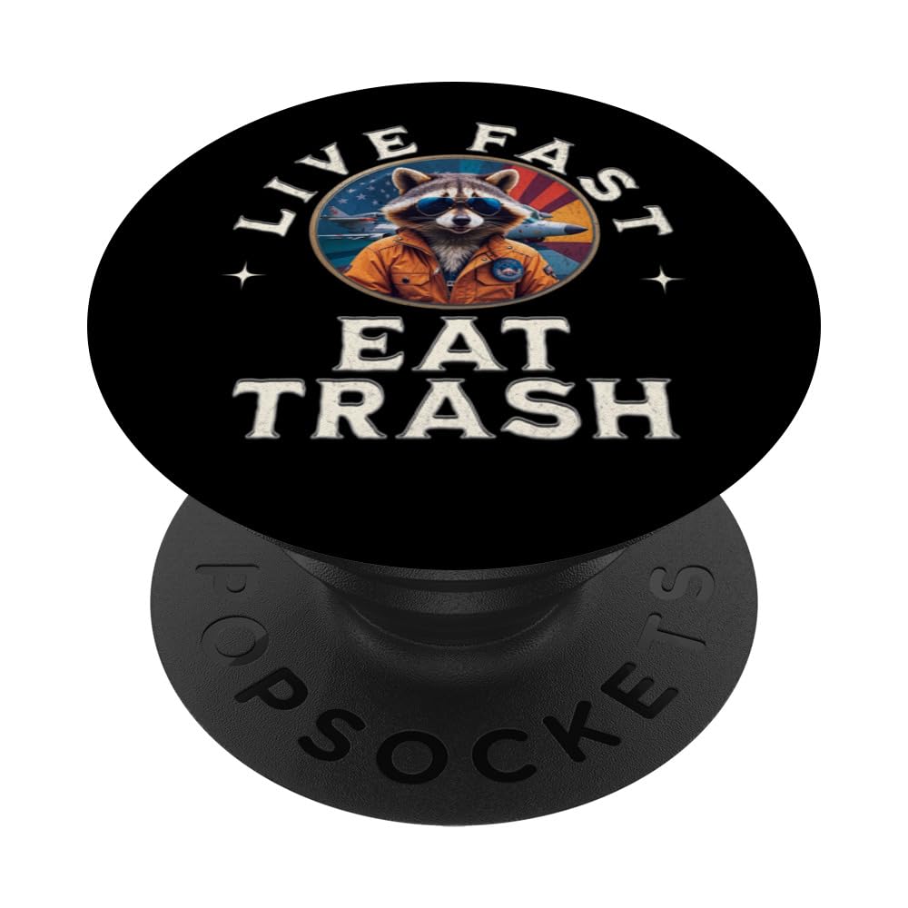 Live Fast Eat Trash Sunset Raccoon Vintage Jet Pilot PopSockets Swappable PopGrip