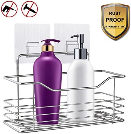 COOLWEST Shower Caddy Basket Shelf Organizer Holder for Kitchen Bathroom Shampoo Conditioner Rustproof Stainless Steel Wall Adhesive- No Drilling