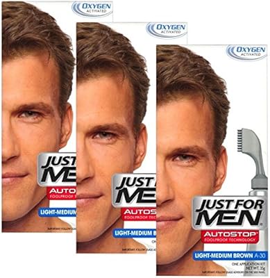 3x Just For Men Autostop Hair Colour Light Medium Brown A30