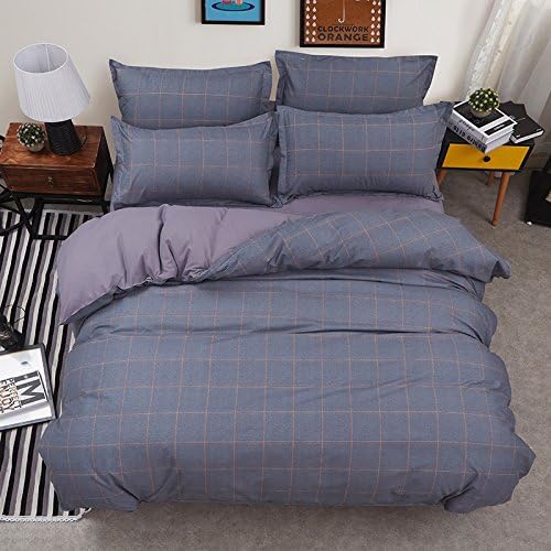 Bedding Duvet Cover Sets 3-pieces Full/Queen Size(90"x90") Microfiber, Orange Grey Plaid Stripes Striped Prints Floral Patterns Design,Without Comforter (Full/Queen, 1Duvet Cover+2Pillowcases-20)