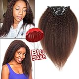 Kinky Yaki Straight Clip in Human Hair Extensions 10 Inches Brown Color 70g Net Brazilian Virgin Hair Double Weft 7 Pieces/set for Girls Beauty (70g 10