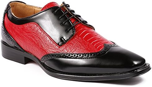 Antonio Cerrelli AC6608 Men's Black Red Perforated Wing Tip Lace Up Dress Oxford Shoes