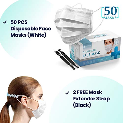 Disposable White Face Masks (Pack of 50) Protective 3ply Breathable
