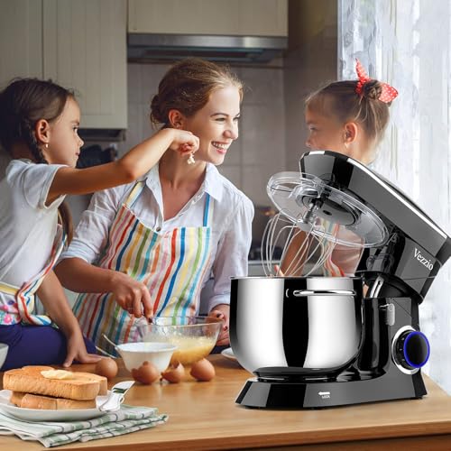 Vezzio 8.5L Professional Pastry Mixer 1500 W 6 Speeds Kitchen Robot Mixer Multifunction Low Noise Stainless Steel Bowl, Kneader, Whisk and Rods (Black)