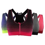 Women's Zip Front Anti Sports Yoga Bra, Padded High Impact Support for Workout Fitness Removable Pads, Running Bra