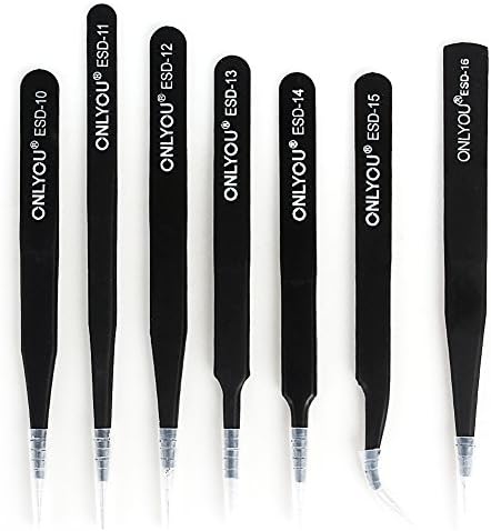7pcs Precision Anti-static Tweezer, ESD Stainless Steel Tweezers Non-magnetic Maintenance Tools Set for Electronics, Jewelry-making, Laboratory Work, Hobbies