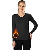 MANCYFIT Thermal Tops for Women Fleece Lined Shirt Long Sleeve Base Layer V Neck