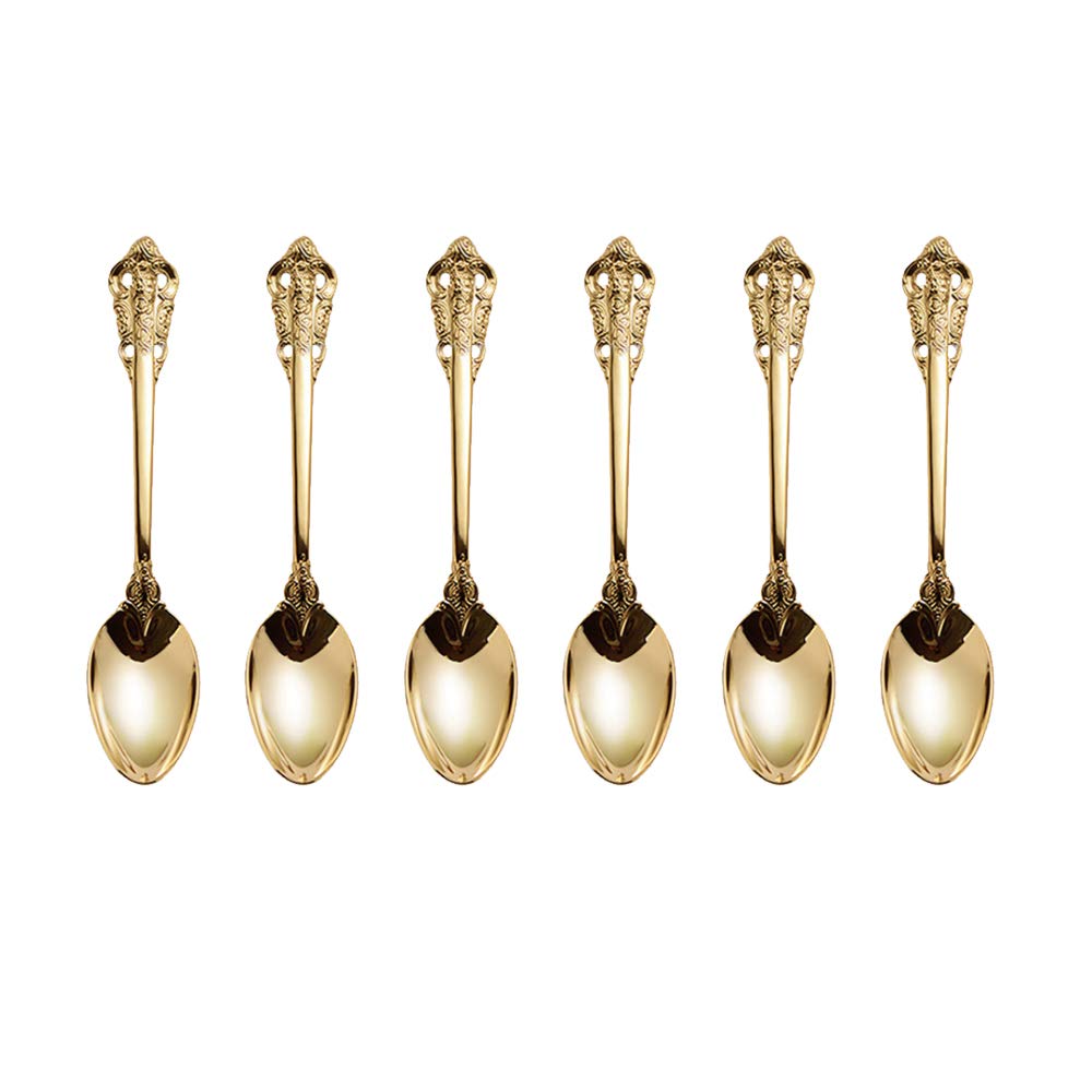 ZFQ 6-Piece 18/10 Stainless Steel Dessert Spoons, Medium Size 7.09 Inches, Mirror Polishing, Dishwasher Safety, Golden Color