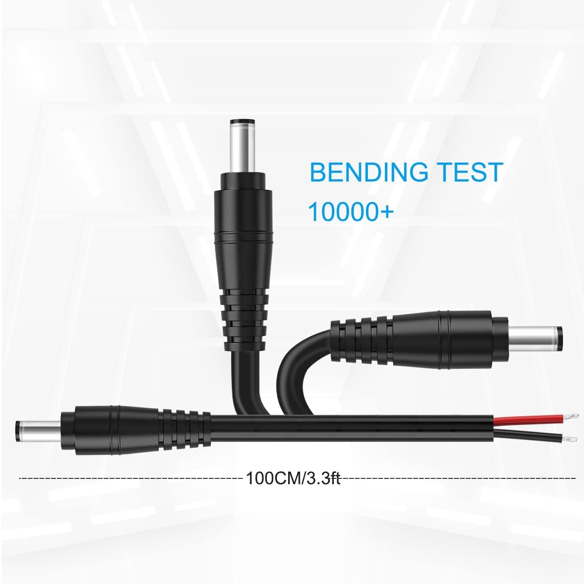 2Pack 16AWG DC Plug Connector Power Pigtails Cable,2.1mm x 5.5mm Male Plug to Bare Wire Open End,12 Volt DC Barrel Supply Adapter Repair Cord for CCTV Security Camera,12v LED Strip Light 3ft