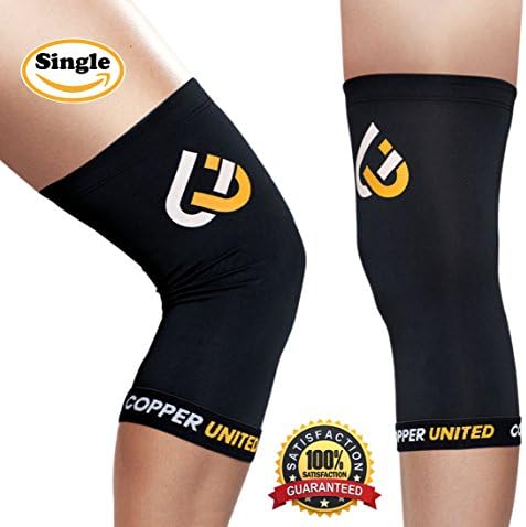 Copper United Knee Compression Sleeve Support for Running , Sports , Joint Pain Relief , Arthritis &amp; Injury Recovery - GUARANTEED Infused Fit Support Brace - Protects Patella &amp; Wear Anywhere - Single