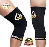 Copper United Knee Compression Sleeve Support for Running , Sports , Joint Pain Relief , Arthritis & Injury Recovery - GUARANTEED Infused Fit Support Brace - Protects Patella & Wear Anywhere - Single