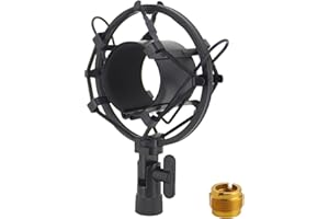 LKRXW 43-48mm Microphone Shock Mount Anti Vibration Mic Suspension Mount Aluminum Alloy Condenser Microphones Holder Clip with Metal Screw Adapter Isolation Absorber Studio