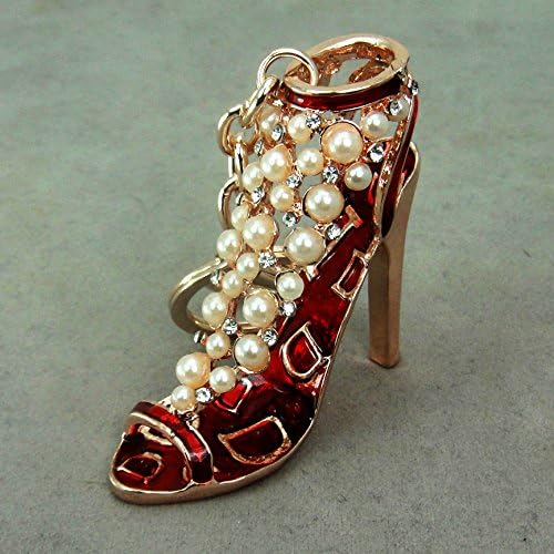 Pearls and Crystals Golden Red Heel Key Chain / Purse Charm