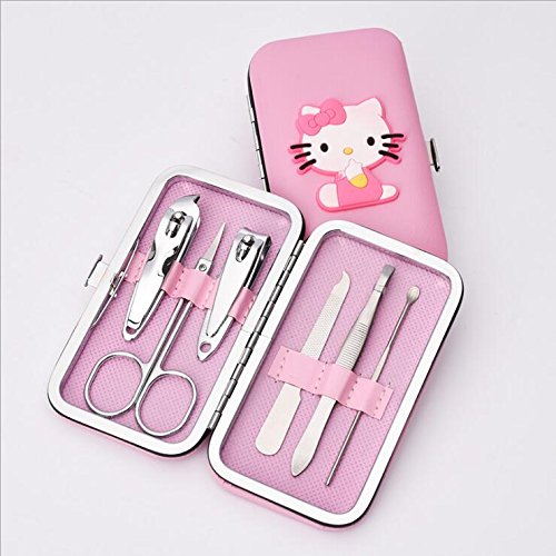 6pcs/set Cartoons Manicure Set Portable Stainless Steel Nail Clippers Nail Scissors Nail Clippers Suit Almighty (Pink Hello Kitty)