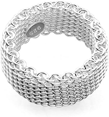 sephla Women Unique Ring 925 Sterling Silver Plated Soft Wave Mesh Ring Size 6-9