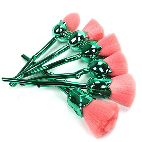 Coshine 6pcs Pro Enchanted Rose Flower Nylon Hair Makeup Brush Set, For foundation, loose powder, blush, shade