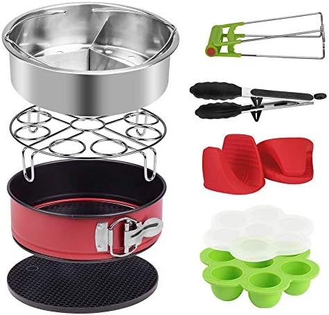 Accessories Set for Instant Pot Pressure Cooker of 5,6,8Qt ,9-Pcs-Steamer Basket, Silicone Egg Bite, Non-stick Cake Pan, Steaming Rack, Silicone Cooking Pot Mitts and Kitchen Tong