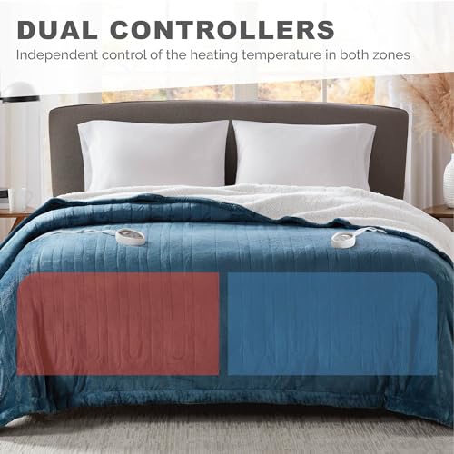 Sherpa Soft Dual Control Electric Blanket King Size, Heating Blankets