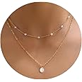 WMISIY Dainty Pearl Necklaces for Women 14K Gold Plated Layered Pearl Necklace Simple Pearl Choker Necklace Jewelry Gift
