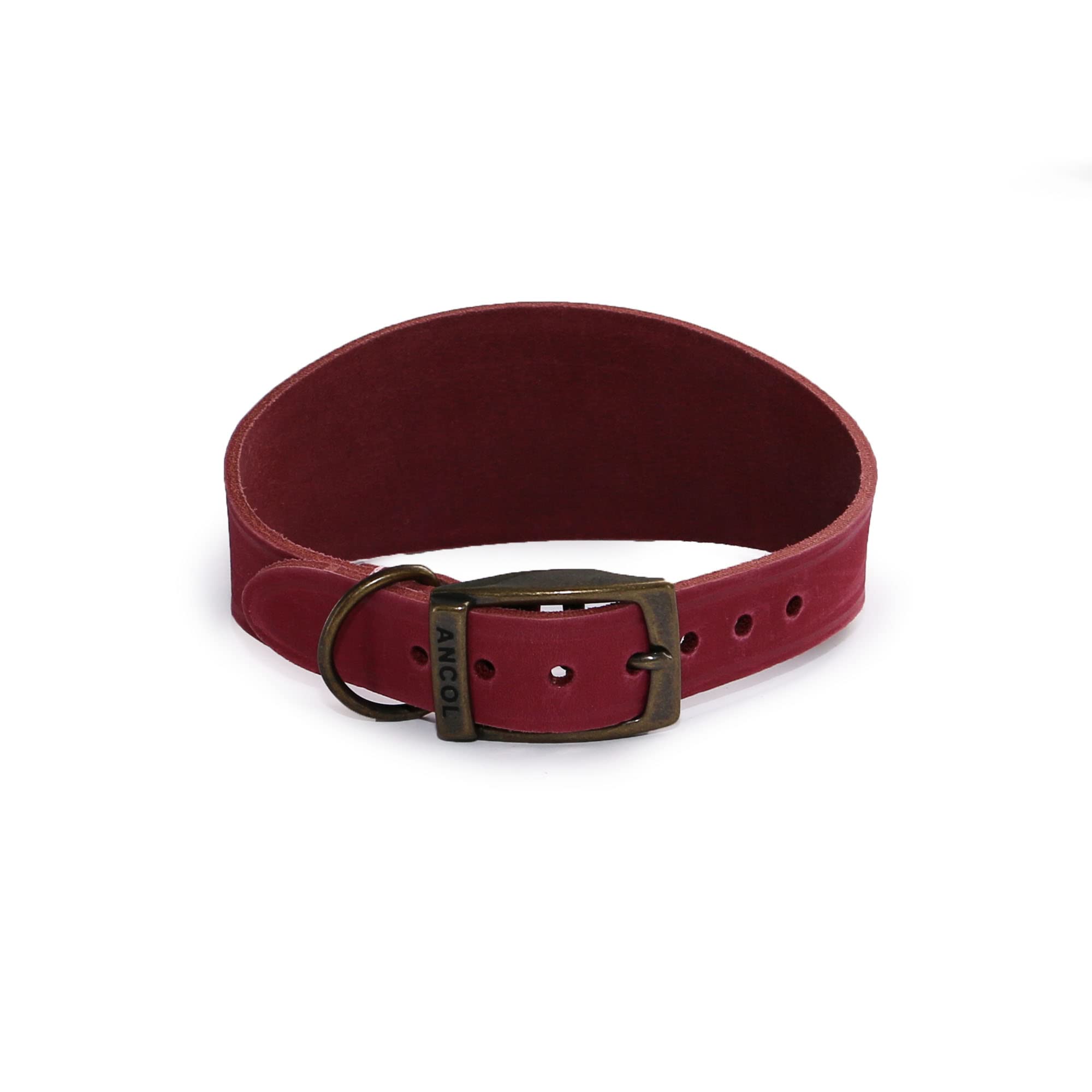 Ancol Timberwolf Leather Greyhound Dog Collar in Raspberry - Top Grain Bridle Leather Comfortable Durable Pet Training Accessory - 34-43cm