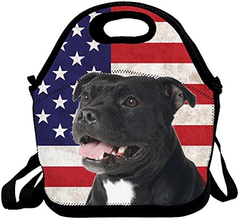 Staffordshire Bull Terrier Dog Print Insulated Lunch Bag for Women Men Kids with zipper and Strap, Hot / Cooler Multi-purpose Work / Picnic Tote