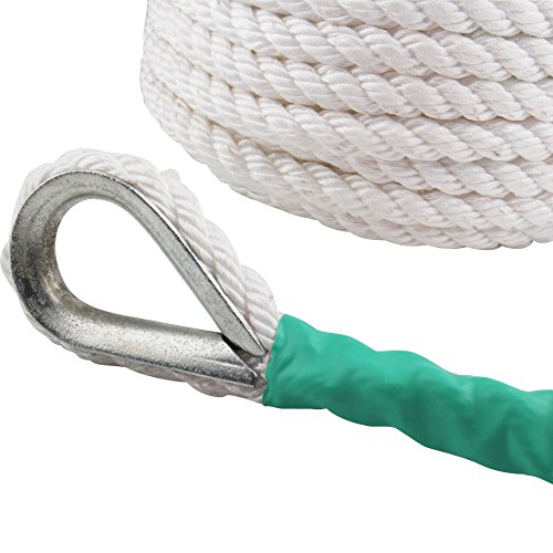 Twisted Anchor Rope, 1/2 inch 200 Feet Twisted Three Strand Anchor Nylon Rope Double Braided Dockline Anchor Rope / Boat / Sailboat / Sled Line with Thimble and 5850LB Breaking Strain - Thumbnail 4