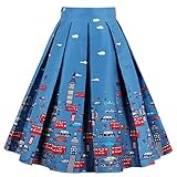 Dressever Women's Vintage A-line Printed Pleated Flared Midi Skirts Cars Medium