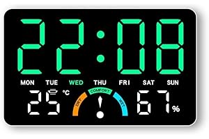 Digital Alarm Clock, Wall-Mounted Temperature Date Digital LED Wall Clocks LED Digital Table Clock Dual Use for Bedroom(Green