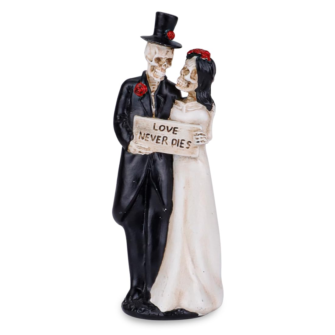 Love Never Dies Couple Resin Statue, 7.08’’ Bride And Groom Lovers Wedding Skull Gothic Skeleton, Garden Outdoor Ornaments Halloween Day Of The Dead Party Decorations Bouquet Cake Topper (S23-030)