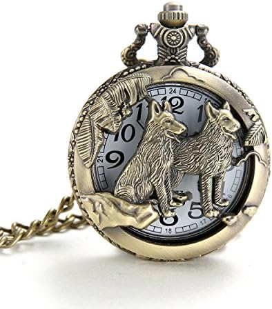 ALPS Skeleton Wild Wolf Open Face Quartz Pocket Watch