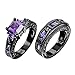 JunXin® European Style Purple Amethyst Two Pieces Black Couple Rings for Women Mens(Women Sz5-10,Men Sz5-12)