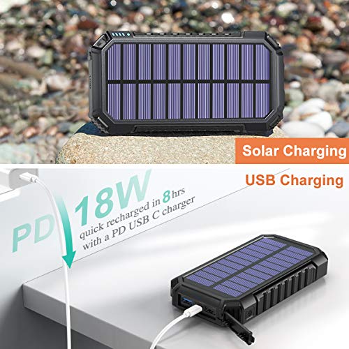 Hiluckey Solar Power Bank 26800mAh, 10W Wireless Solar Charger with 4