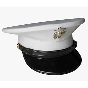Marine Corps Enlisted White Dress Cap with EGA Badge 58cm | Black Patent Visor, Gold & Silver EGA, Dress Uniform Cap, Side Bu